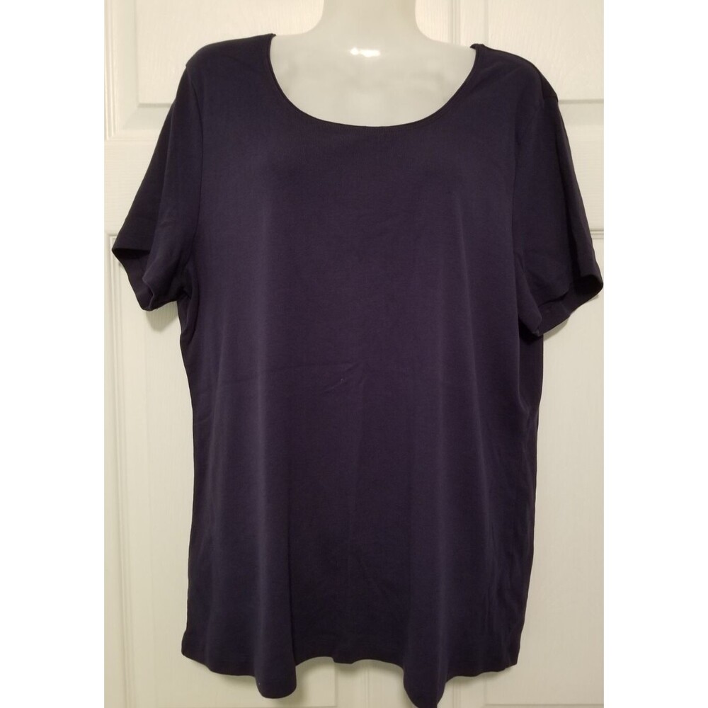 Karen Scott Women's Top  Round Neck Short Sleeve Deep Navy almost Black Size XXL